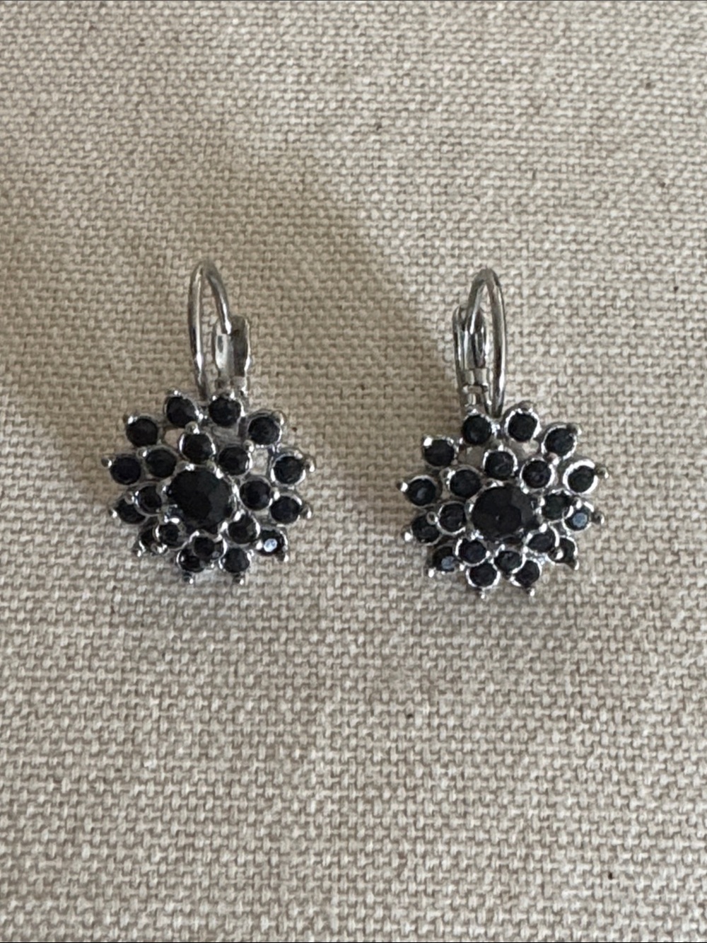 Black Crystal Floral Drop Earrings for Women